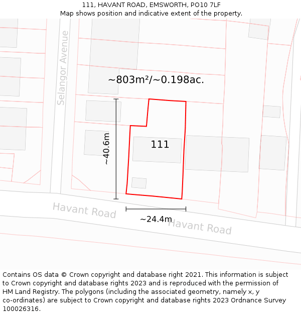 111, HAVANT ROAD, EMSWORTH, PO10 7LF: Plot and title map