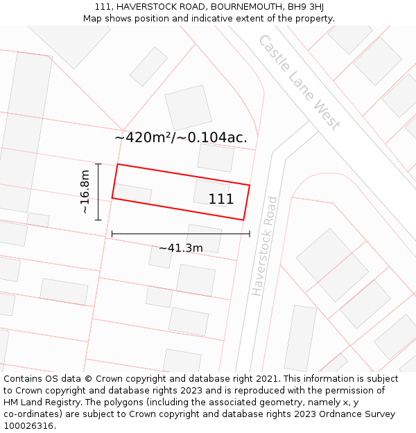 111, HAVERSTOCK ROAD, BOURNEMOUTH, BH9 3HJ: Plot and title map