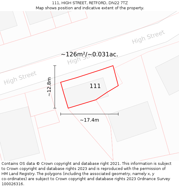111, HIGH STREET, RETFORD, DN22 7TZ: Plot and title map