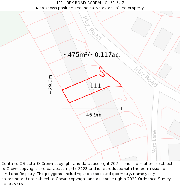 111, IRBY ROAD, WIRRAL, CH61 6UZ: Plot and title map