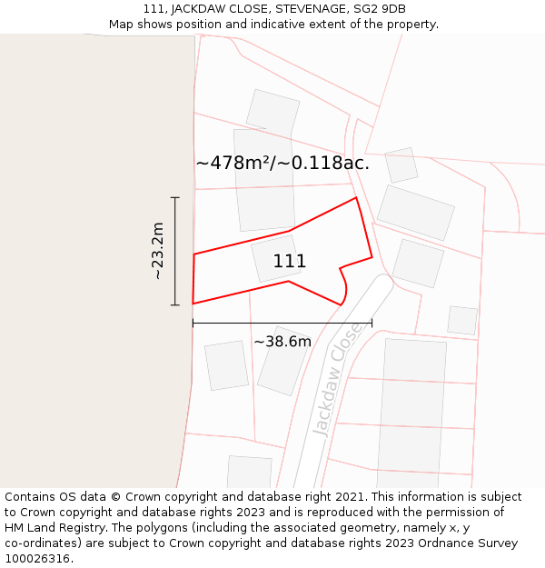 111, JACKDAW CLOSE, STEVENAGE, SG2 9DB: Plot and title map