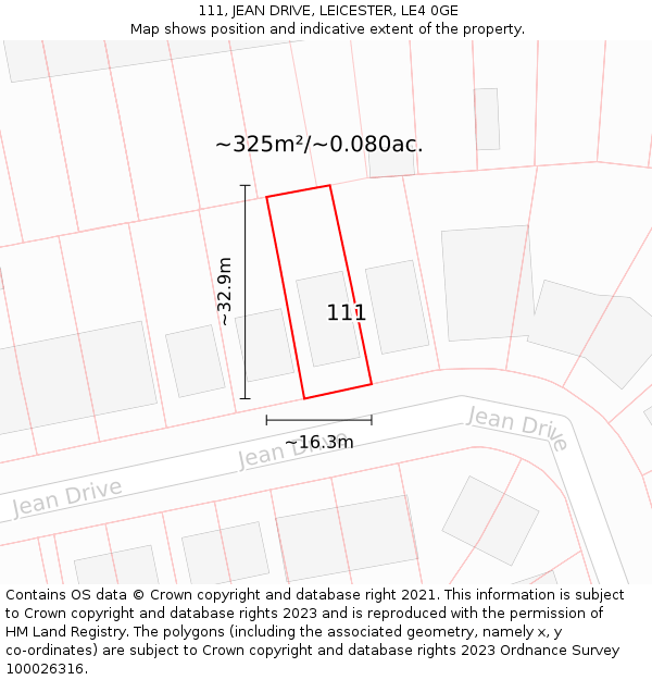 111, JEAN DRIVE, LEICESTER, LE4 0GE: Plot and title map