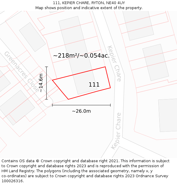 111, KEPIER CHARE, RYTON, NE40 4UY: Plot and title map