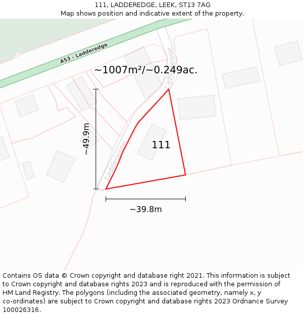 111, LADDEREDGE, LEEK, ST13 7AG: Plot and title map