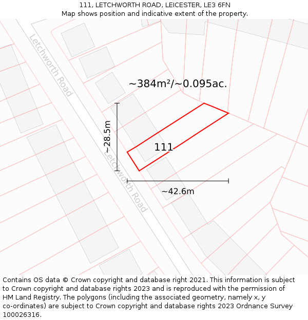 111, LETCHWORTH ROAD, LEICESTER, LE3 6FN: Plot and title map