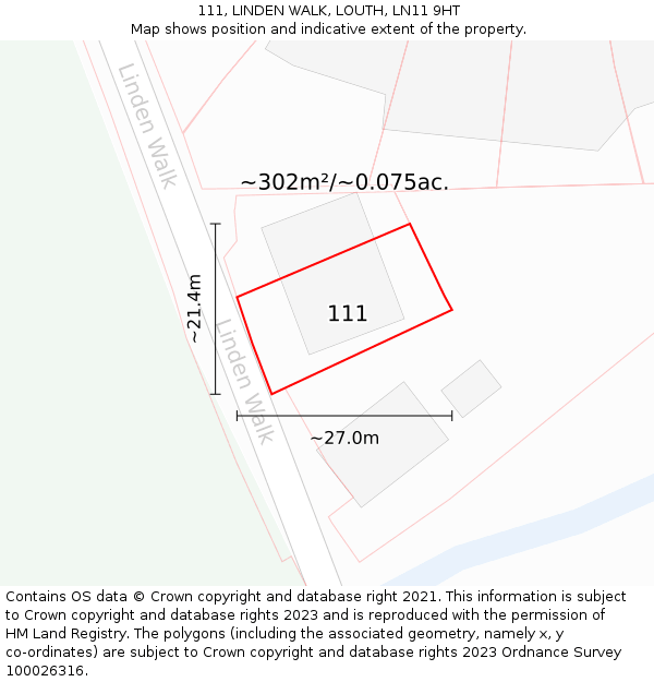 111, LINDEN WALK, LOUTH, LN11 9HT: Plot and title map