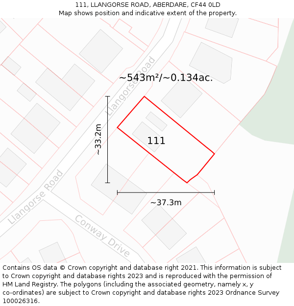 111, LLANGORSE ROAD, ABERDARE, CF44 0LD: Plot and title map