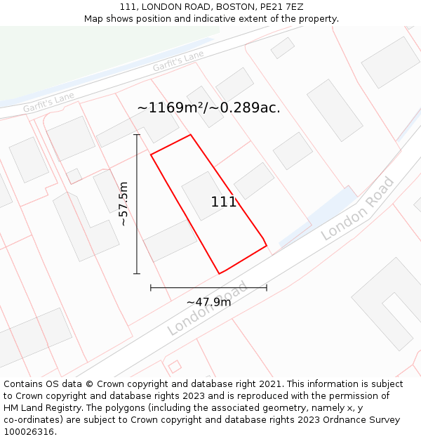 111, LONDON ROAD, BOSTON, PE21 7EZ: Plot and title map