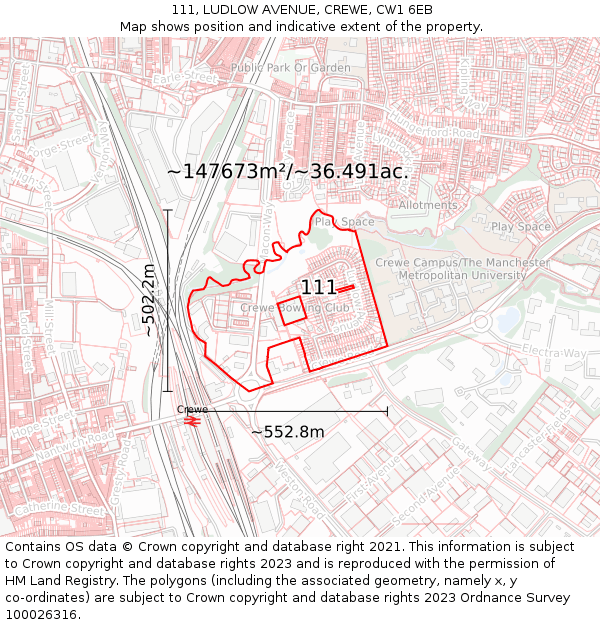 111, LUDLOW AVENUE, CREWE, CW1 6EB: Plot and title map