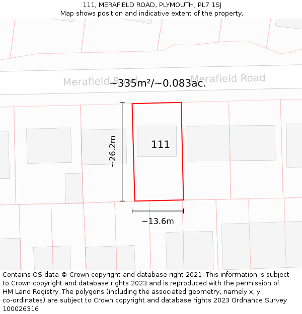 111, MERAFIELD ROAD, PLYMOUTH, PL7 1SJ: Plot and title map