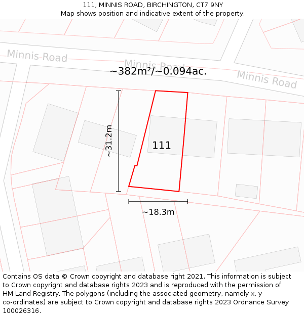 111, MINNIS ROAD, BIRCHINGTON, CT7 9NY: Plot and title map