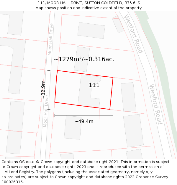 111, MOOR HALL DRIVE, SUTTON COLDFIELD, B75 6LS: Plot and title map