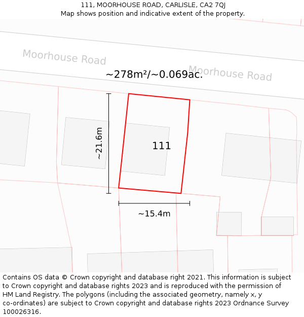 111, MOORHOUSE ROAD, CARLISLE, CA2 7QJ: Plot and title map