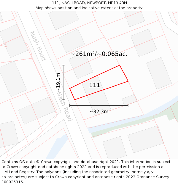 111, NASH ROAD, NEWPORT, NP19 4RN: Plot and title map