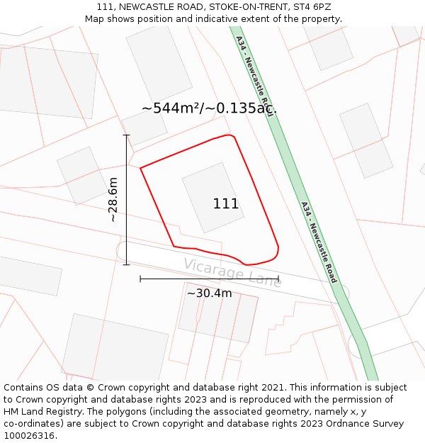 111, NEWCASTLE ROAD, STOKE-ON-TRENT, ST4 6PZ: Plot and title map