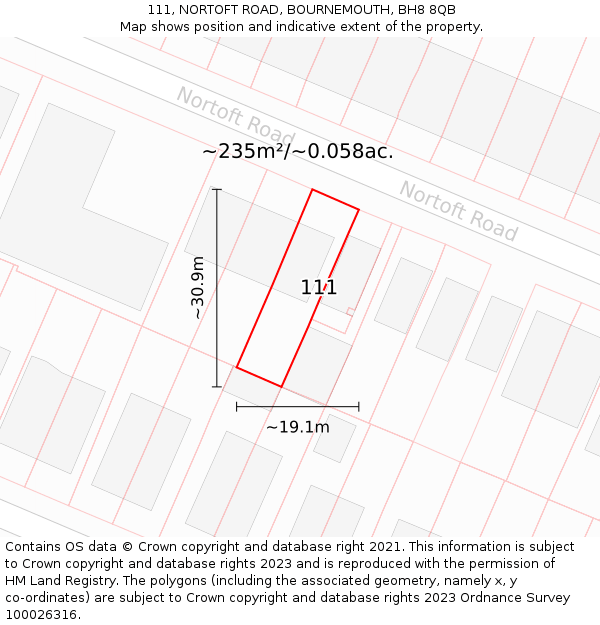 111, NORTOFT ROAD, BOURNEMOUTH, BH8 8QB: Plot and title map