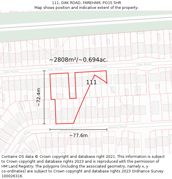 111, OAK ROAD, FAREHAM, PO15 5HR: Plot and title map