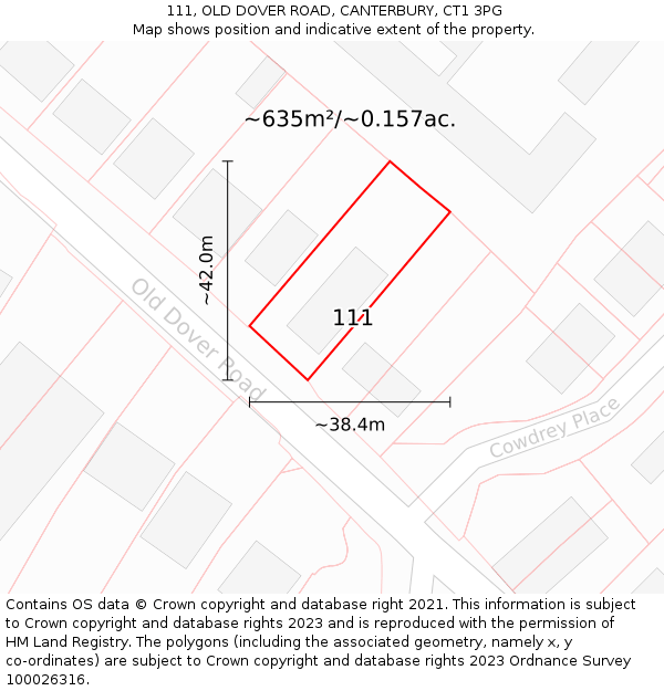 111, OLD DOVER ROAD, CANTERBURY, CT1 3PG: Plot and title map