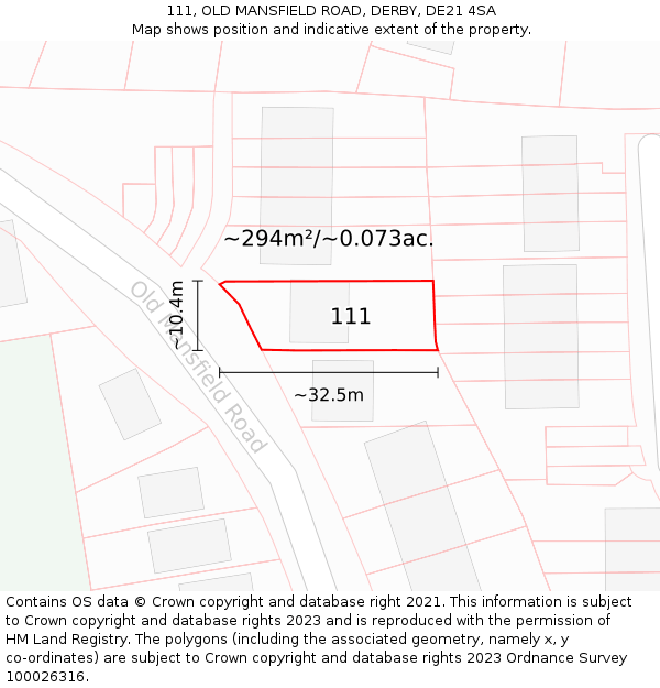 111, OLD MANSFIELD ROAD, DERBY, DE21 4SA: Plot and title map