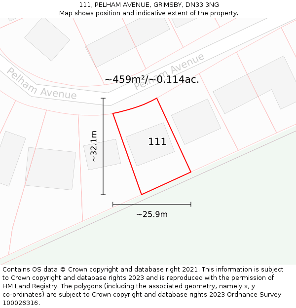 111, PELHAM AVENUE, GRIMSBY, DN33 3NG: Plot and title map