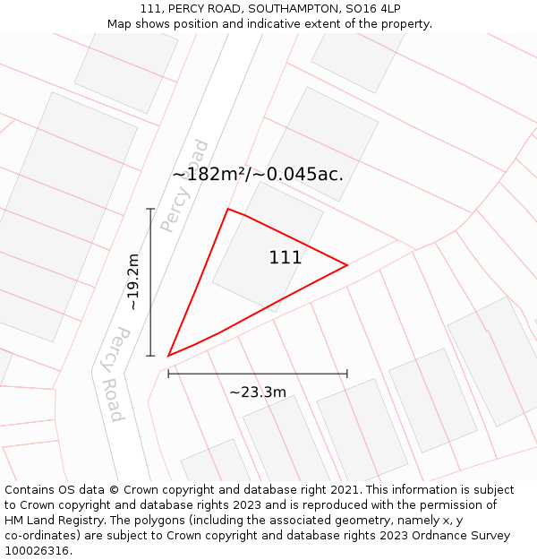 111, PERCY ROAD, SOUTHAMPTON, SO16 4LP: Plot and title map