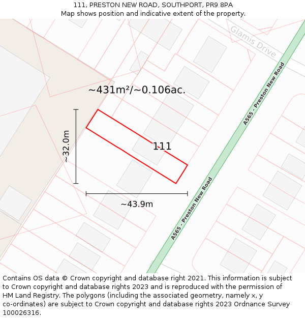 111, PRESTON NEW ROAD, SOUTHPORT, PR9 8PA: Plot and title map