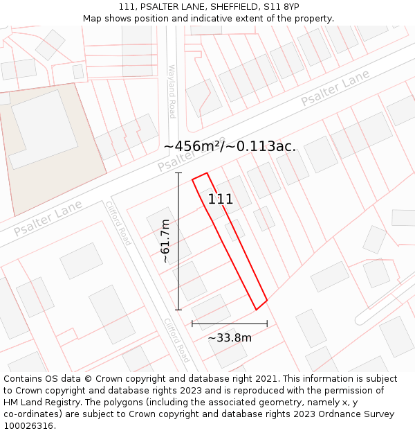 111, PSALTER LANE, SHEFFIELD, S11 8YP: Plot and title map