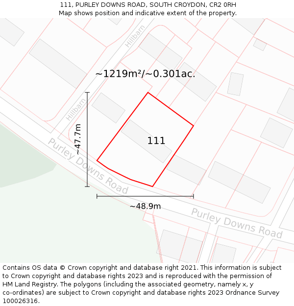111, PURLEY DOWNS ROAD, SOUTH CROYDON, CR2 0RH: Plot and title map