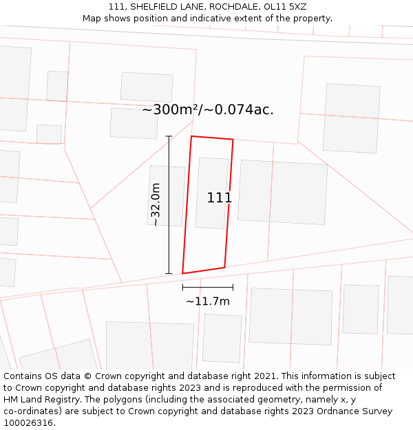 111, SHELFIELD LANE, ROCHDALE, OL11 5XZ: Plot and title map