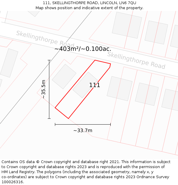 111, SKELLINGTHORPE ROAD, LINCOLN, LN6 7QU: Plot and title map