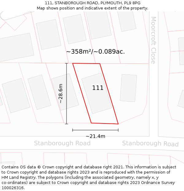 111, STANBOROUGH ROAD, PLYMOUTH, PL9 8PG: Plot and title map