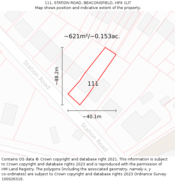 111, STATION ROAD, BEACONSFIELD, HP9 1UT: Plot and title map