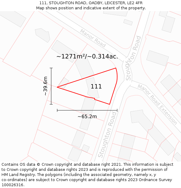 111, STOUGHTON ROAD, OADBY, LEICESTER, LE2 4FR: Plot and title map