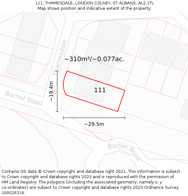 111, THAMESDALE, LONDON COLNEY, ST ALBANS, AL2 1TL: Plot and title map