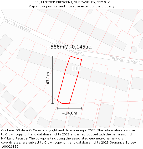 111, TILSTOCK CRESCENT, SHREWSBURY, SY2 6HQ: Plot and title map