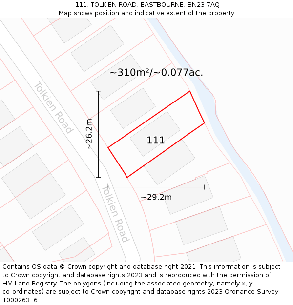 111, TOLKIEN ROAD, EASTBOURNE, BN23 7AQ: Plot and title map