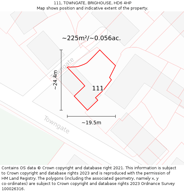 111, TOWNGATE, BRIGHOUSE, HD6 4HP: Plot and title map
