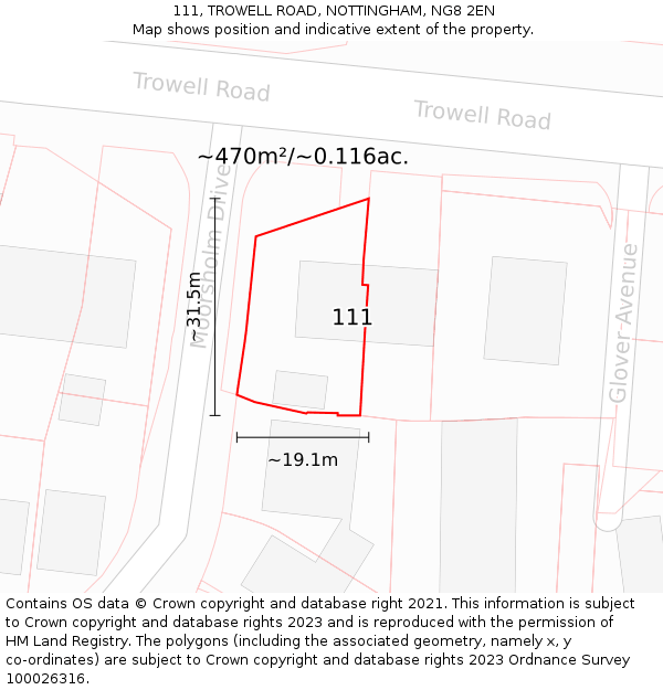 111, TROWELL ROAD, NOTTINGHAM, NG8 2EN: Plot and title map