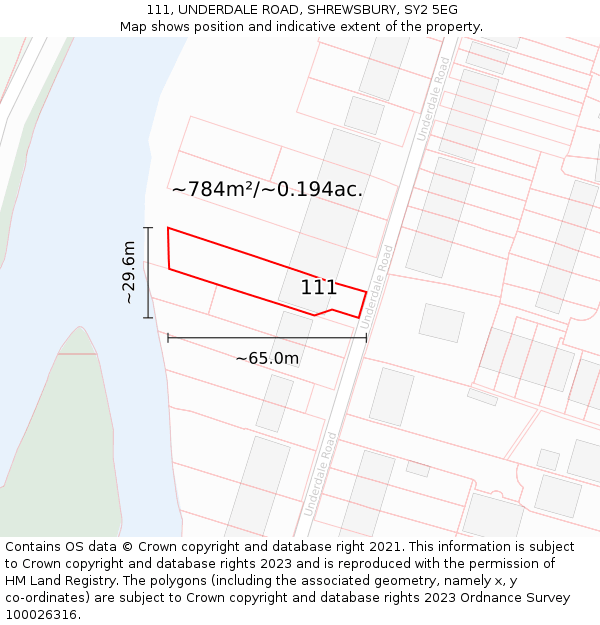 111, UNDERDALE ROAD, SHREWSBURY, SY2 5EG: Plot and title map