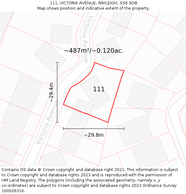 111, VICTORIA AVENUE, RAYLEIGH, SS6 9DB: Plot and title map