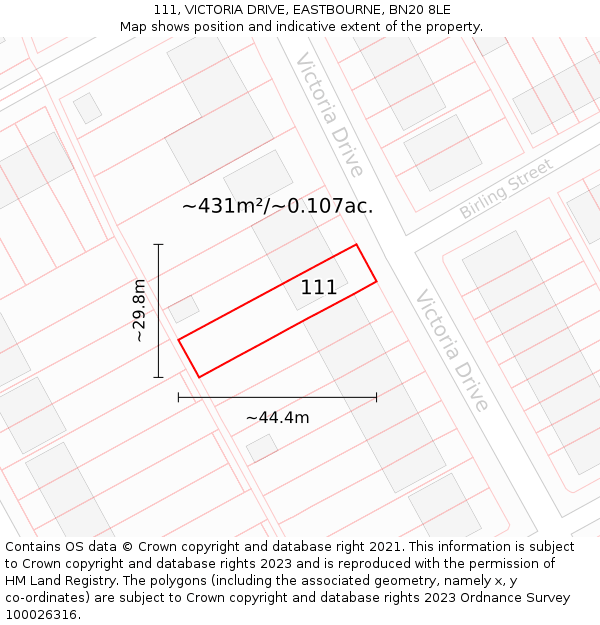 111, VICTORIA DRIVE, EASTBOURNE, BN20 8LE: Plot and title map