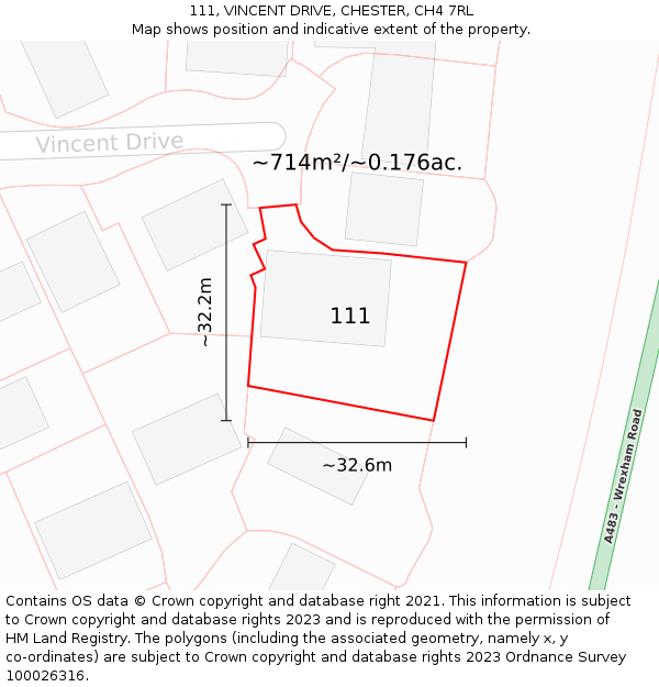 111, VINCENT DRIVE, CHESTER, CH4 7RL: Plot and title map