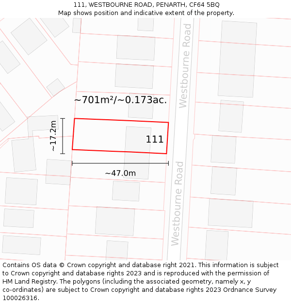 111, WESTBOURNE ROAD, PENARTH, CF64 5BQ: Plot and title map