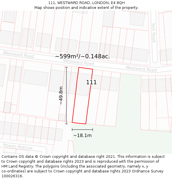 111, WESTWARD ROAD, LONDON, E4 8QH: Plot and title map