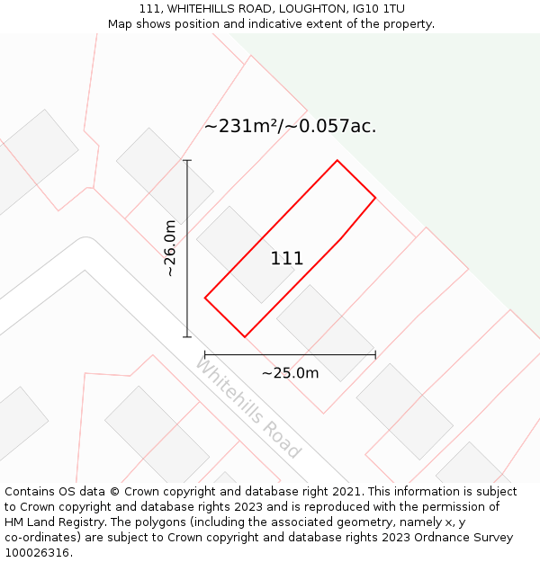 111, WHITEHILLS ROAD, LOUGHTON, IG10 1TU: Plot and title map