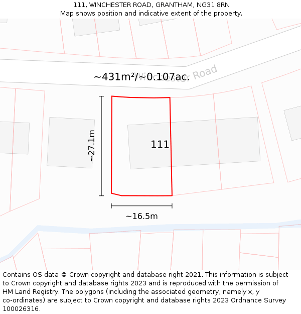 111, WINCHESTER ROAD, GRANTHAM, NG31 8RN: Plot and title map