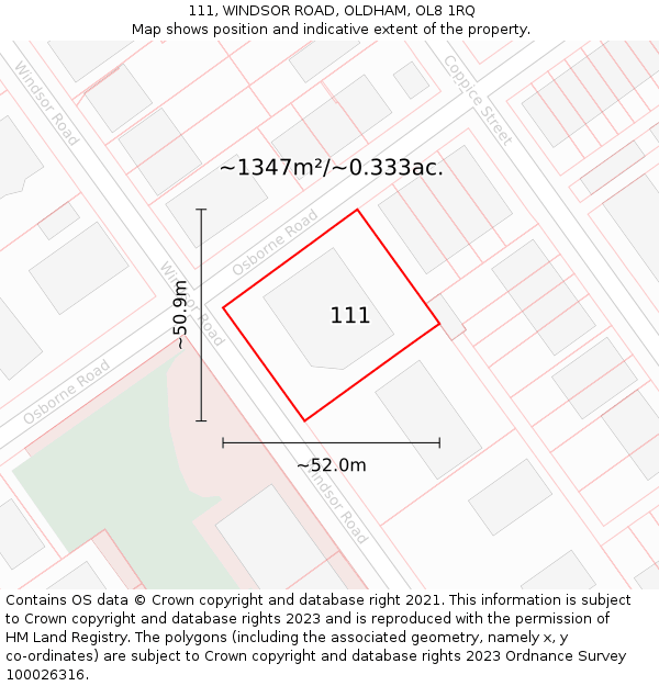 111, WINDSOR ROAD, OLDHAM, OL8 1RQ: Plot and title map