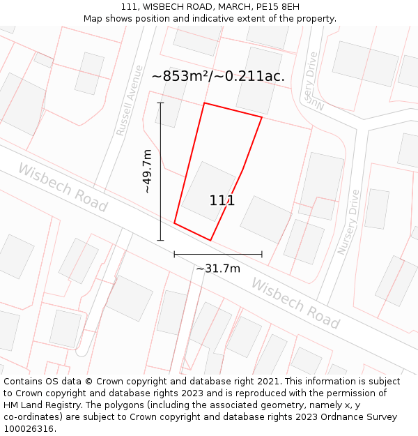 111, WISBECH ROAD, MARCH, PE15 8EH: Plot and title map