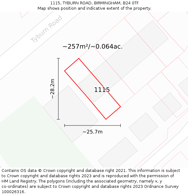 1115, TYBURN ROAD, BIRMINGHAM, B24 0TF: Plot and title map