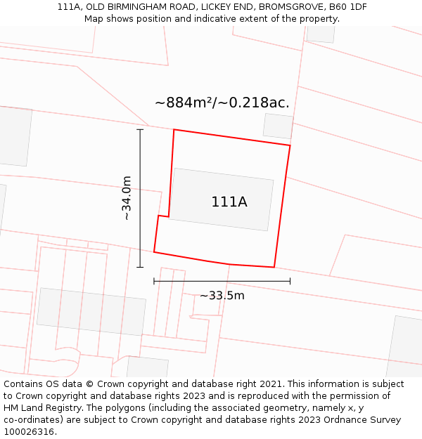 111A, OLD BIRMINGHAM ROAD, LICKEY END, BROMSGROVE, B60 1DF: Plot and title map